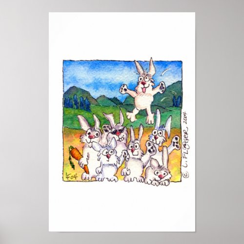 Yippee _Cute Cartoon Rabbits  Poster Print