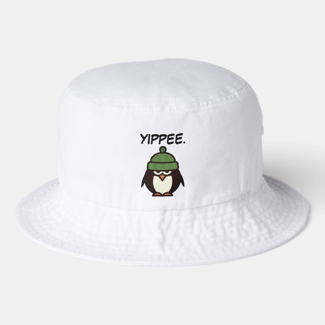Yippee funny sarcastic penguin cartoon cool bucket hat (Front)