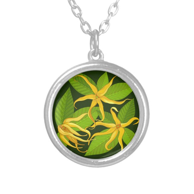 Ylang Ylang Exotic Scented Flowers Silver Plated Necklace (Front)