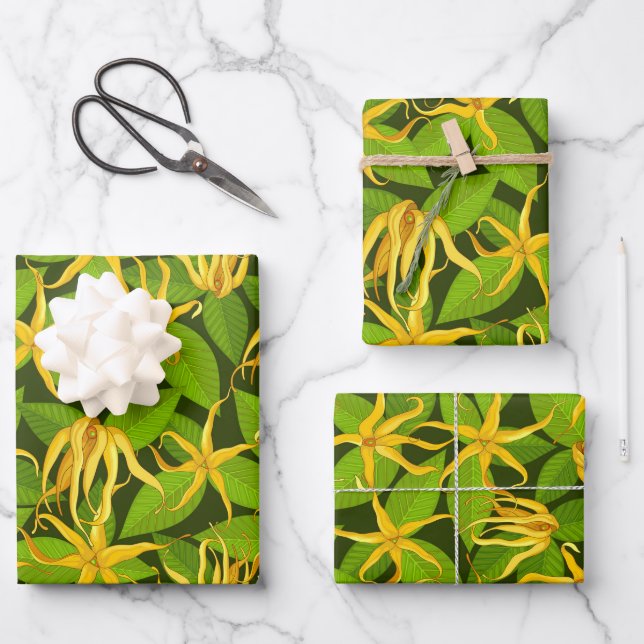 Ylang Ylang Exotic Scented Flowers Wrapping Paper Sheets (Front)