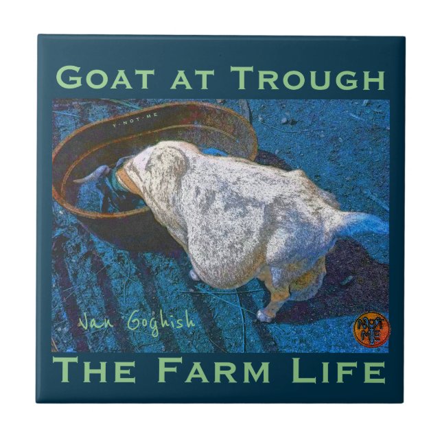YNOTME VAN GOGHISH GOAT AT TROUGH2 CERAMIC TILE (Front)