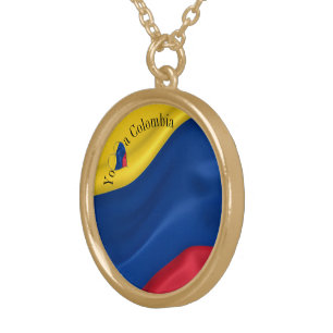 Yo Amo A Colombia Flag Gold Plated Necklace