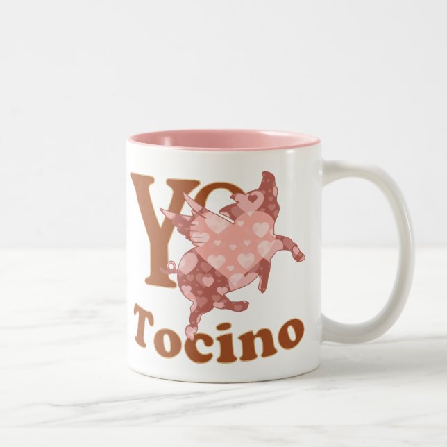 Yo Amo Tocino spanish I LOVE BACON flying pig Two-Tone Coffee Mug (Right)