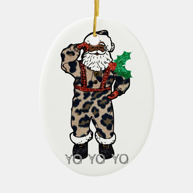 yo black santa ceramic ornament (Front)