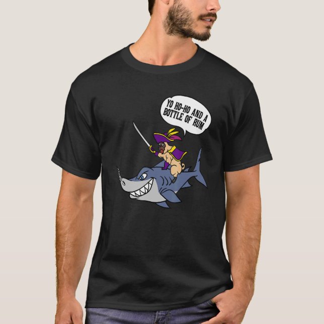 Yo Ho Ho And A Bottle Of Rum Shark Cat Unicron Buc T-Shirt (Front)