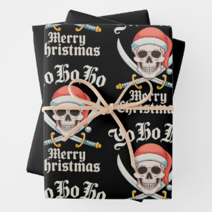 Yo Ho Ho Merry Christmas Pirate Xmas Skull Holiday Wrapping Paper Sheets
