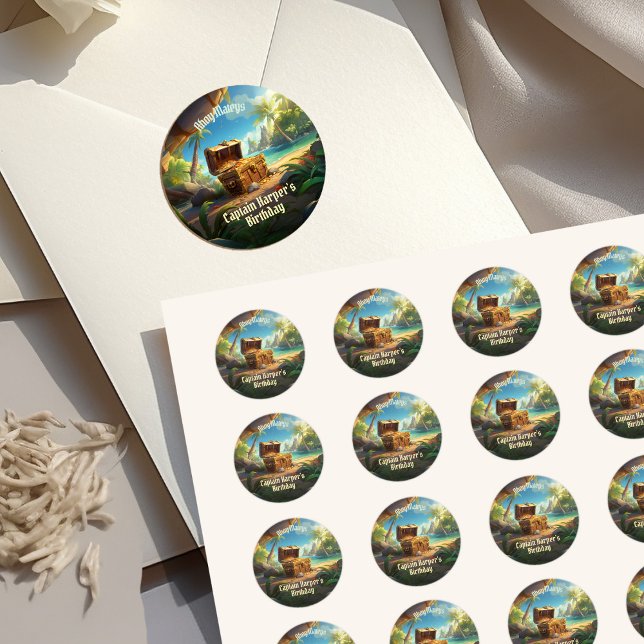 Yo Ho Ho! Pirate Boys' Treasure Island Birthday Classic Round Sticker (Creator Uploaded)