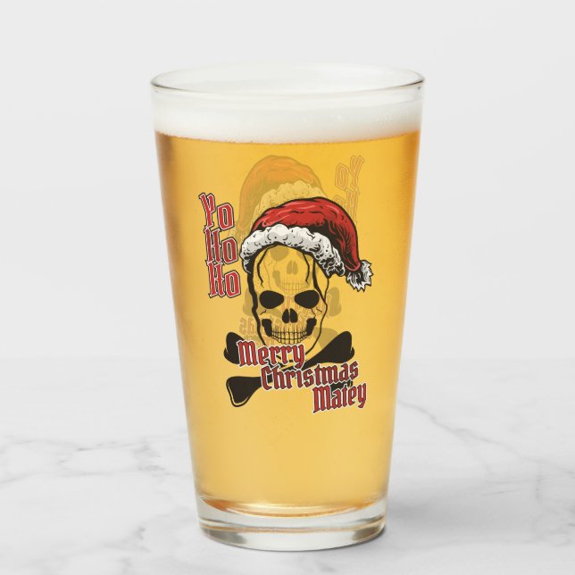 Yo Ho Ho Pirate Santa Christmas Glass (Front Filled)