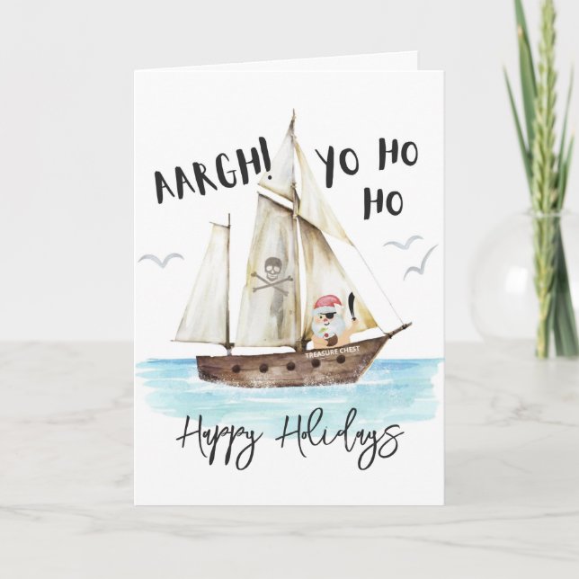 Yo Ho Ho Pirate Santa Christmas   Holiday Card (Front)