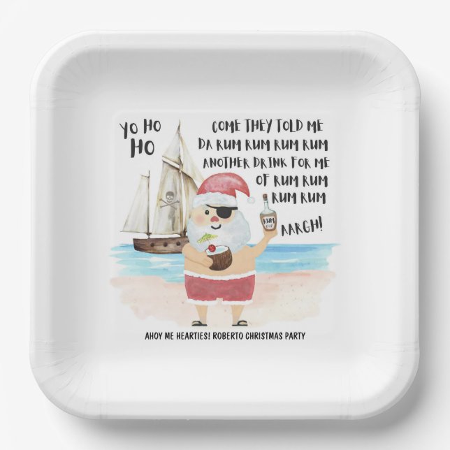 Yo Ho Ho Pirate Santa Christmas Party  Paper Plates (Front)