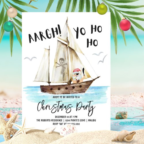 Yo Ho Ho Pirate Santa Nautical Christmas Invitation