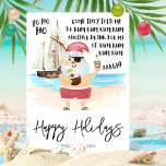 Yo Ho Ho Pirate Santa Rum Beach Christmas  Holiday Card<br><div class="desc">Ahoy! Add some fun to the holidays with this Christmas card that puts a pirate twist to the tune of 'The Little Drummer Boy'. Features a watercolor pirate Santa on the beach with a tropical coconut drink in one hand and a bottle of rum in the other and pirate ship...</div>
