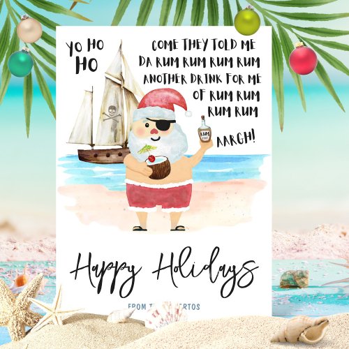 Yo Ho Ho Pirate Santa Rum Beach Christmas  Holiday Card