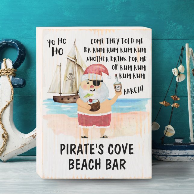Yo Ho Ho Pirate Santa Rum Beach Christmas Wooden Box Sign (Creator Uploaded)