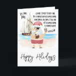 Yo Ho Ho Pirate Santa Rum Christmas   Holiday Card<br><div class="desc">Ahoy! Add some fun to the holidays with this Christmas card that puts a pirate twist to the tune of "The Little Drummer Boy". Features a watercolor pirate Santa on the beach with a tropical coconut drink in one hand and a bottle of rum in the other and pirate ship...</div>
