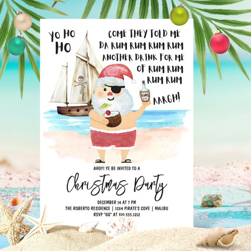 Yo Ho Ho Pirate Santa Rum Christmas Party Invitation