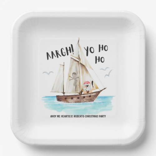 Yo Ho Ho Pirate Santa Ship Christmas Paper Plates