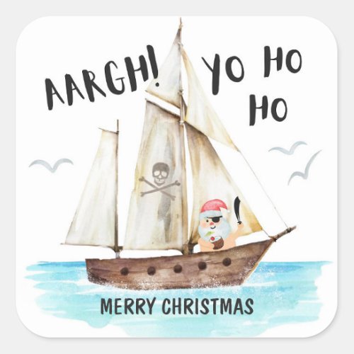 Yo Ho Ho Pirate Santa Ship Merry Christmas Square Sticker