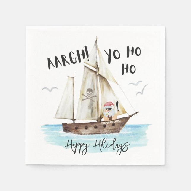 Yo Ho Ho Pirate Santa Ship Sea Christmas Napkins (Front)