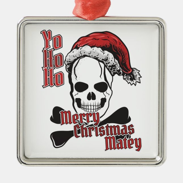 Yo Ho Ho Santa Pirate Jolly Roger Metal Ornament (Front)
