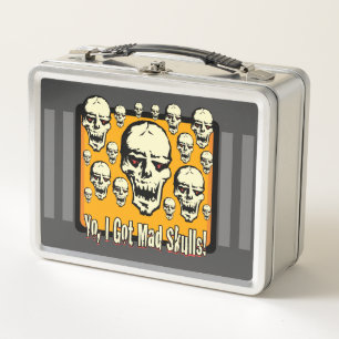 Yo I Got Mad Skulls Frame Gfx Gray Stripes Metal Lunch Box