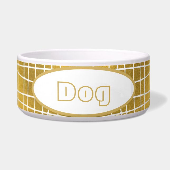 YO LUSH logo luxury gold fan Pet Name Bowl (Front)