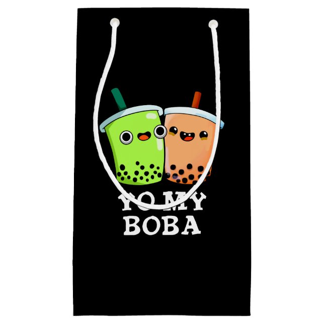 Yo My Boba Funny Boba Tea Pun Dark BG Small Gift Bag (Front)