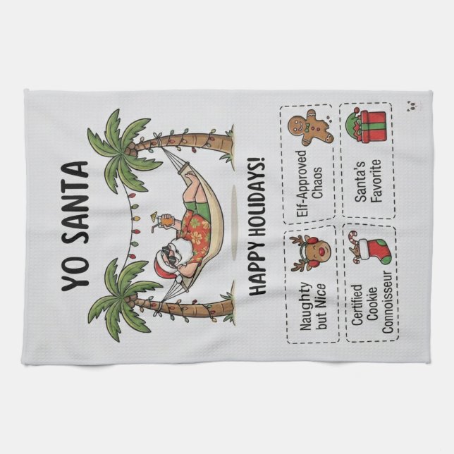 Yo Santa Funny Summer Christmas Tropical Holiday Kitchen Towel (Horizontal)