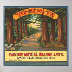 YO-SEMI-TE Vintage Fruit Crate Label Poster
