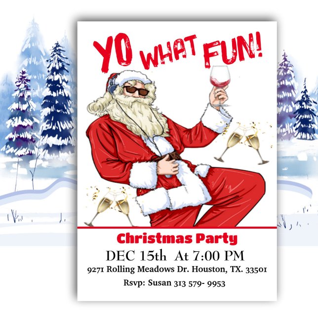 Yo What Fun Hip Santa Christmas Party Invitation (Creator Uploaded)