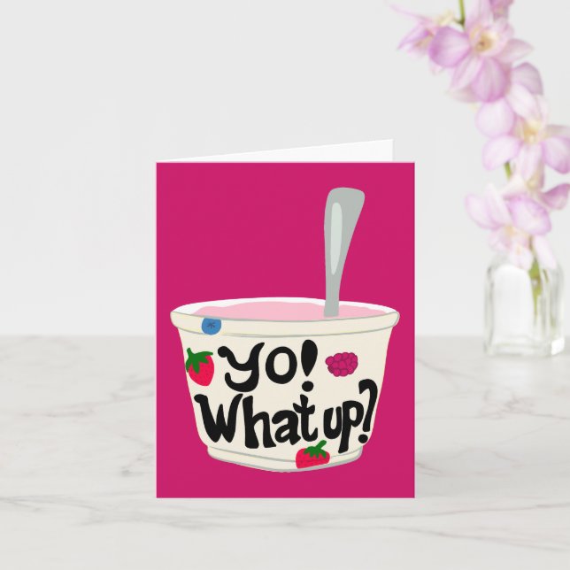 Yo! What Up? Cute Greek Yogurt Cup Blank Card (Orchid)