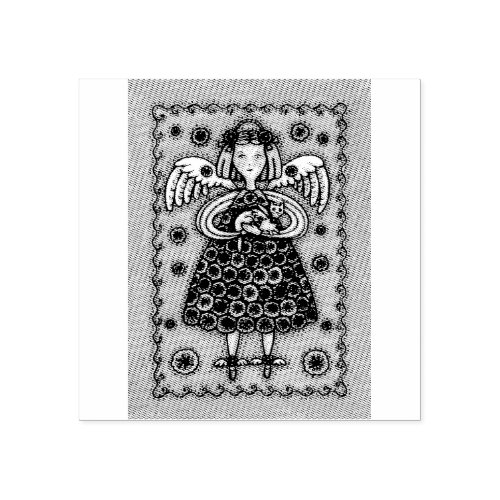 YO YO QUILT ANGEL  KITTEN RUBBER STAMP Custom