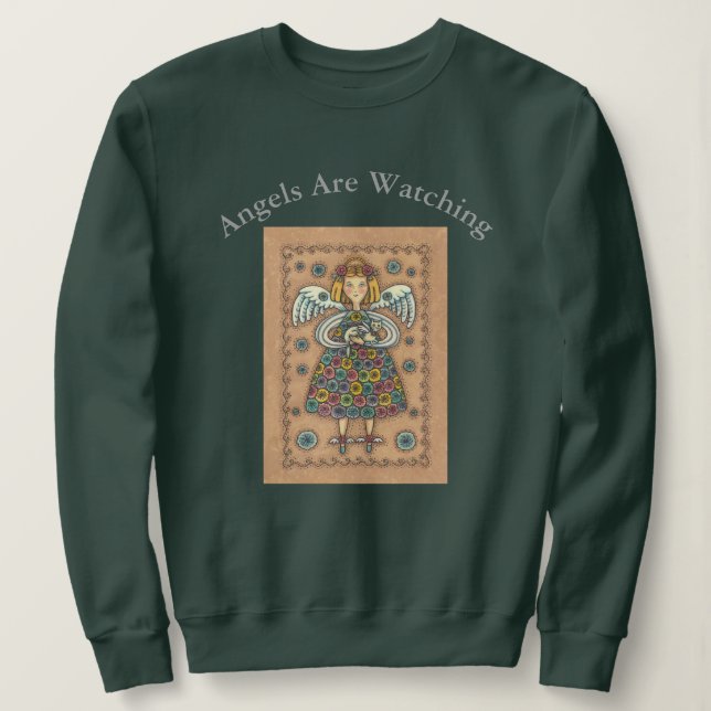 Yo Yo Quilt GUARDIAN ANGEL AND CAT SWEATSHIRT (Design Front)