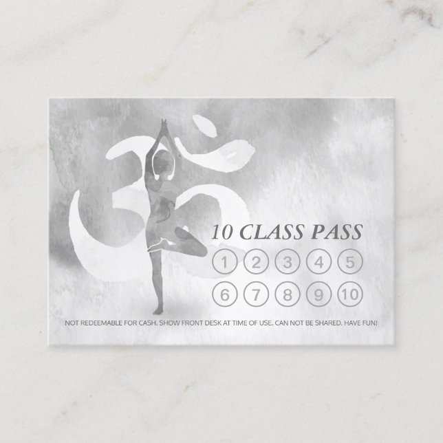 YOGA 10 Class Pass Appointment Meditation Pose Om Loyalty Card (Front)