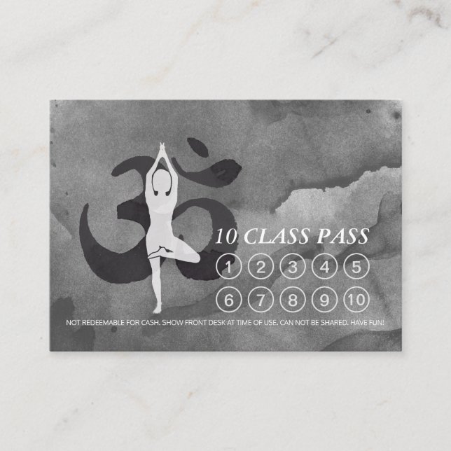 YOGA 10 Class Pass Appointment Meditation Pose Om Loyalty Card (Front)