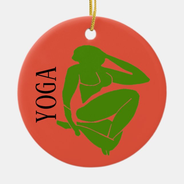 YOGA, add, edit text Ceramic Ornament (Front)