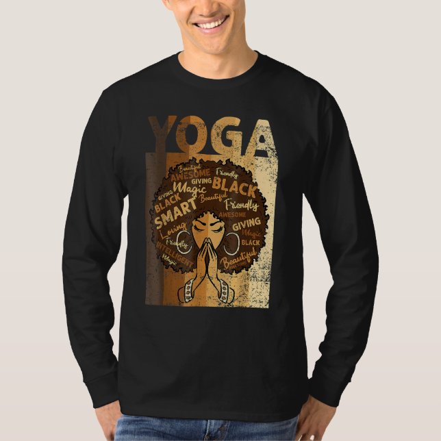 Yoga Afro Woman Black History Month BLM Melanin Ze T-Shirt (Front)