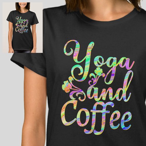 Yoga and Coffee Pastel Marbled on Black  T_Shirt