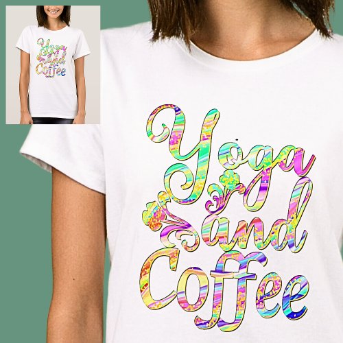 Yoga and Coffee Pastel Marbled on White            T_Shirt