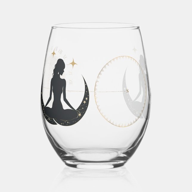 YOGA and Gold Astronomy Pattern  Stemless Wine Glass (Left)
