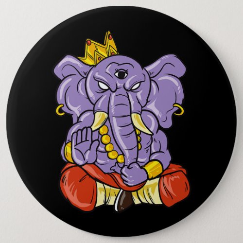 Yoga and meditation ganesh elephant with three eye button