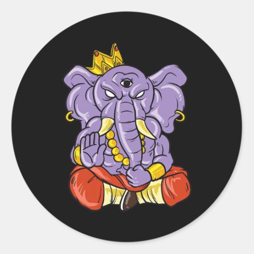 Yoga and meditation ganesh elephant with three eye classic round sticker