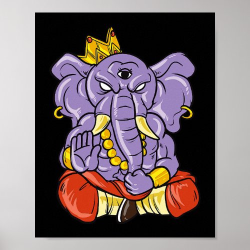 Yoga and meditation ganesh elephant with three eye poster