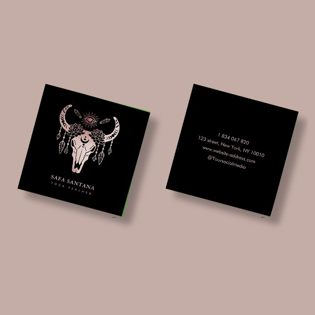 Yoga Animal Skull Mystical Eye Rose Gold Glitter Square Business Card (Creator Uploaded)