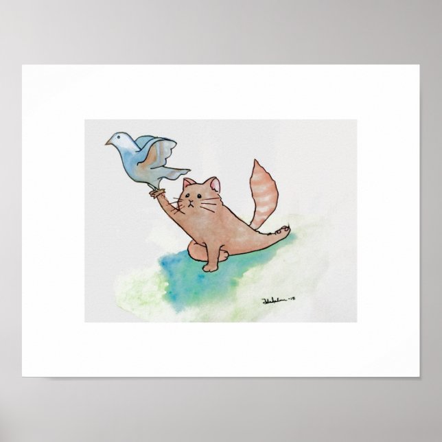 Yoga-Art Cat in Pigeon Poster (Front)