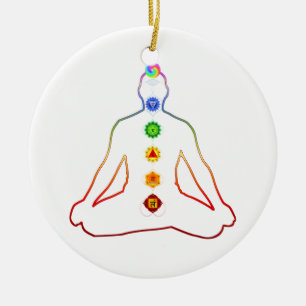 Yoga Asana Siddhasana Pose with 7 Chakras Ceramic Ornament