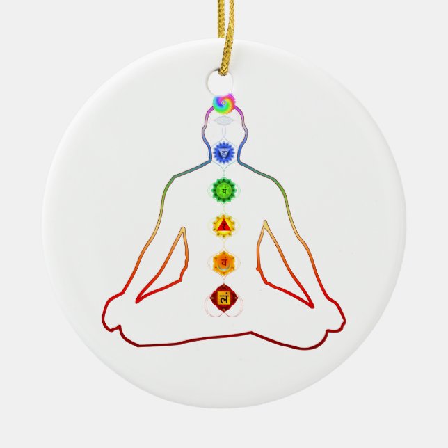 Yoga Asana Siddhasana Pose with 7 Chakras Ceramic Ornament (Front)