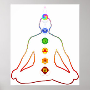 Yoga Asana Siddhasana Pose with 7 Chakras Poster
