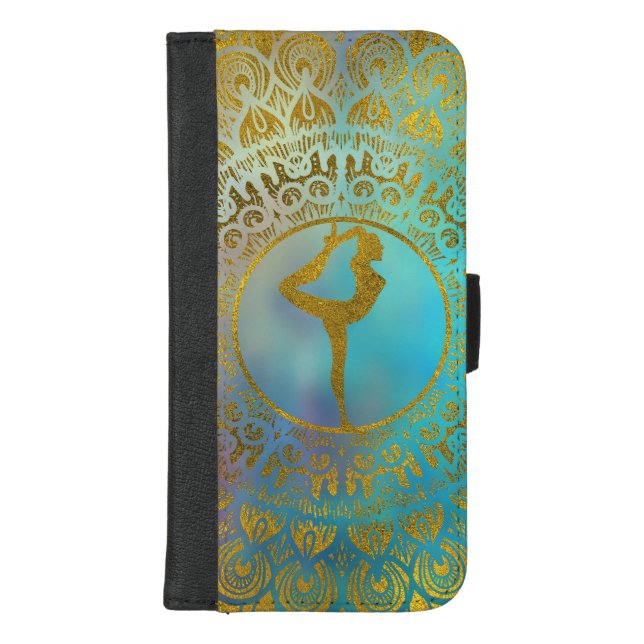 Yoga Asana Symbol in Gold Mandala iPhone Wallet Case (Front)