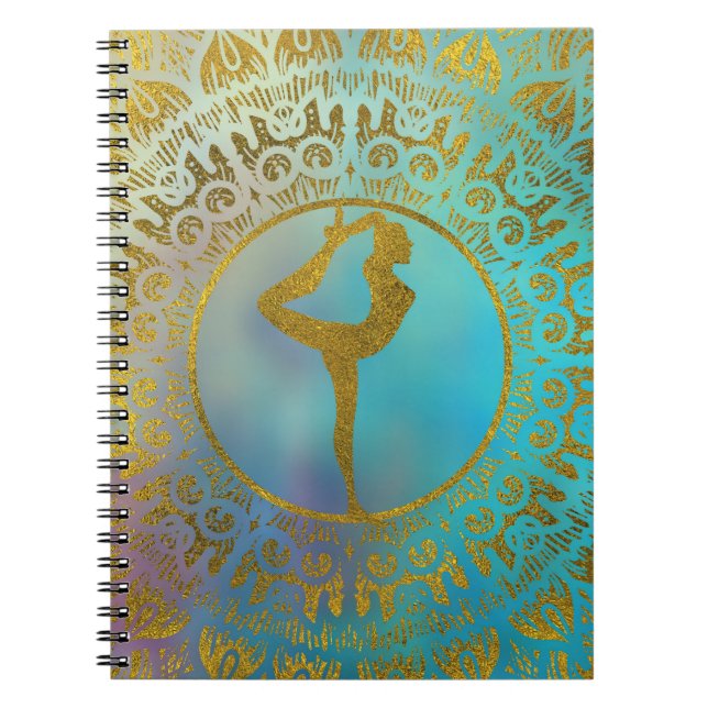Yoga Asana Symbol in Gold Mandala Notebook (Front)